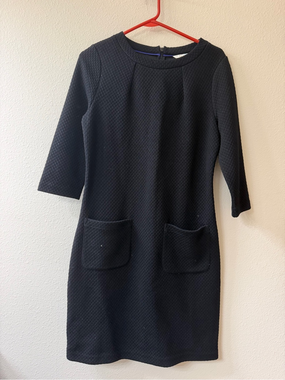 Boden Black Textured Shift Dress with Front Pockets